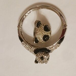 Panda Hinged Bracelet & RING Pave Black & WHITE Stainless